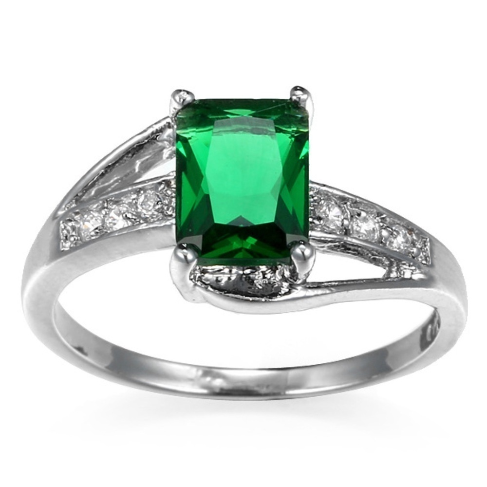 *MIDORI* Silver x Green Zircon Fashion Ring Size 8